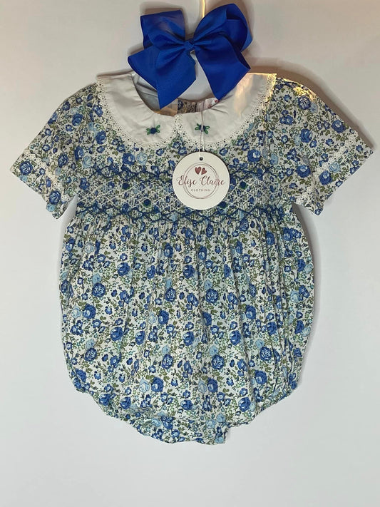 Blue Roses Smocked Bubble